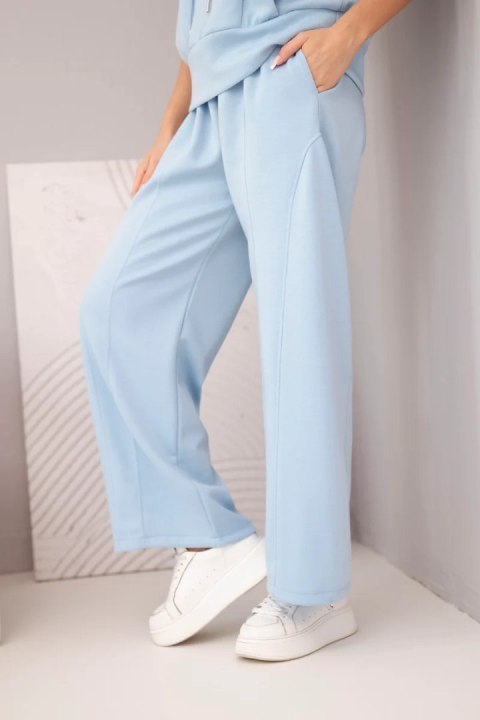 Komplet damski masełkowy bluza z kapturem i luźne spodnie z wiązaniem niebieski
