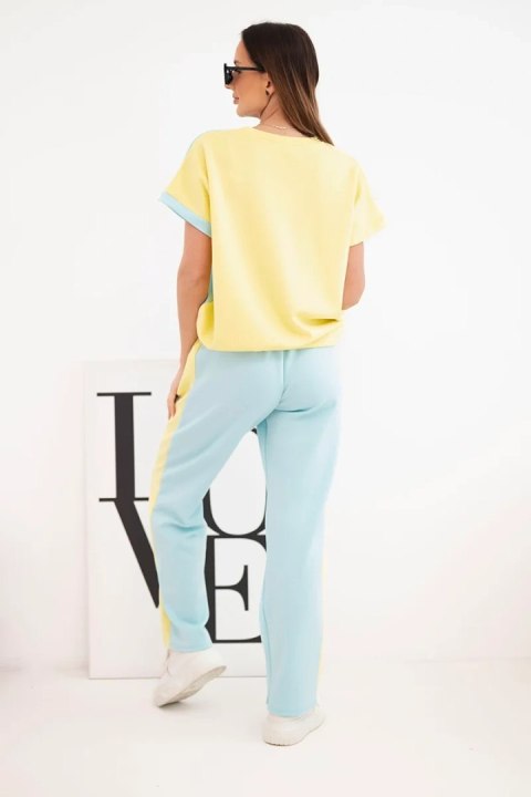 Komplet damski masełkowy z bluzą oversize i szerokimi spodniami żółty + miętowy