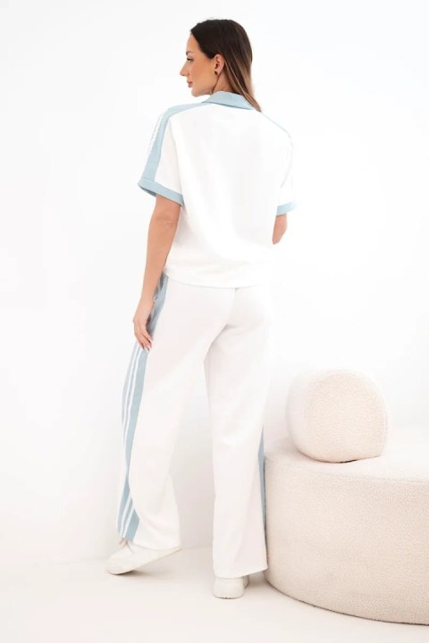 Komplet damski masełkowy z bluzą polo i szerokimi spodniami ciemno miętowy