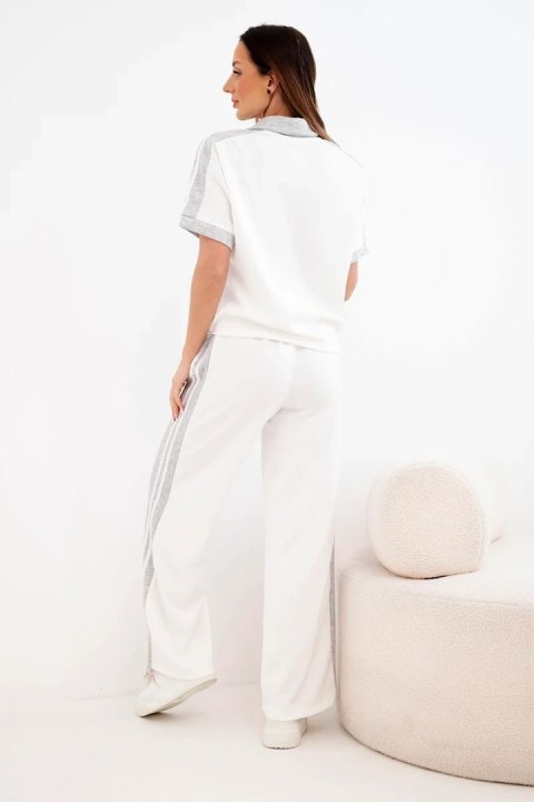 Komplet damski masełkowy z bluzą polo i szerokimi spodniami szary