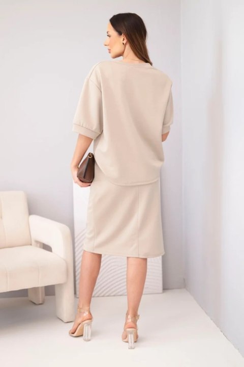 Komplet damski masełkowy z bluzką i spódnicą midi fango