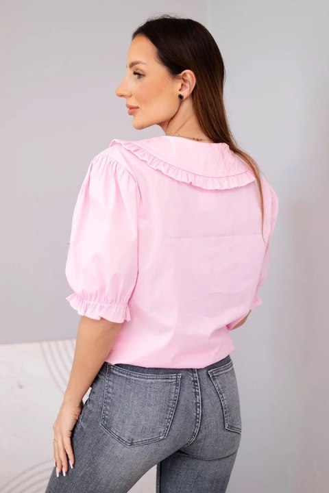 Koszula damska bawełniana z falbanką i wiązaniem jasno różowa