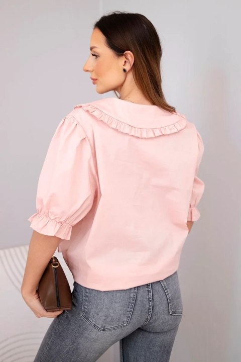Koszula damska bawełniana z falbanką i wiązaniem pudrowy róż