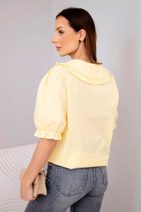 Koszula damska bawełniana z falbanką i wiązaniem żółta