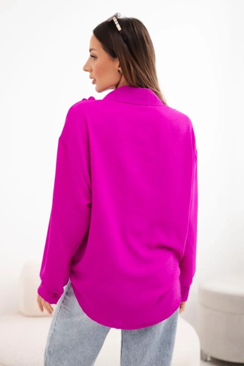 Koszula damska wiskozowa z długim rękawem i falbanami ciemno fioletowa