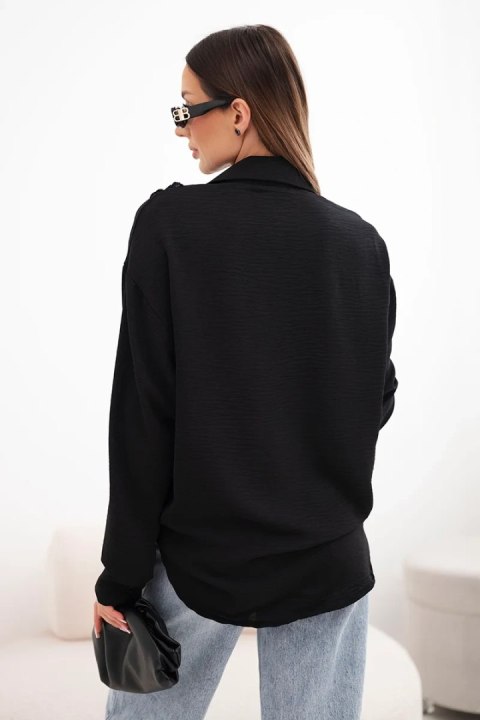 Koszula damska wiskozowa z długim rękawem i falbanami czarna