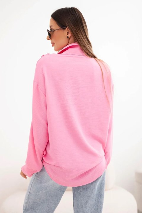 Koszula damska wiskozowa z długim rękawem i falbanami jasno różowa