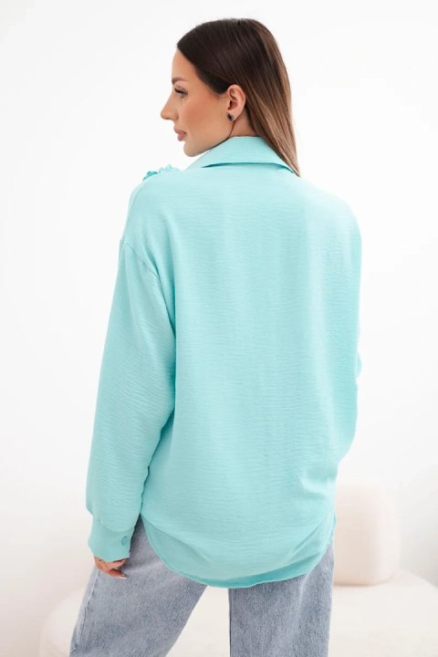 Koszula damska wiskozowa z długim rękawem i falbanami miętowa