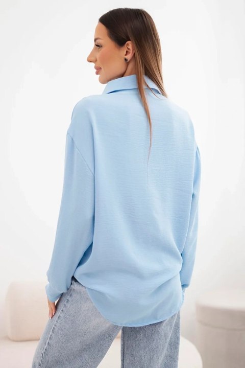 Koszula damska wiskozowa z długim rękawem i falbanami niebieska