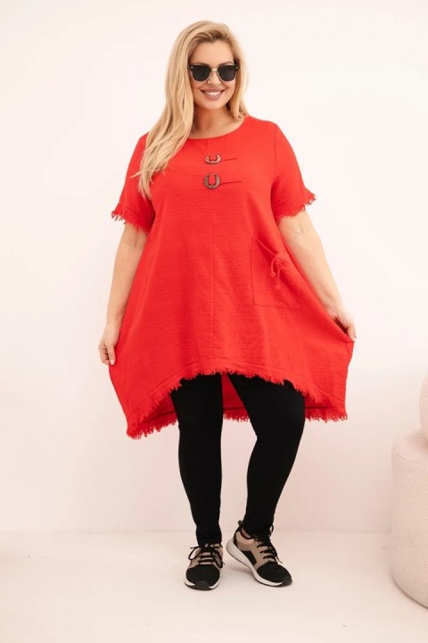 Sukienka damska bawełniana Plus Size z dłuższym tyłem i kieszenią czerwona