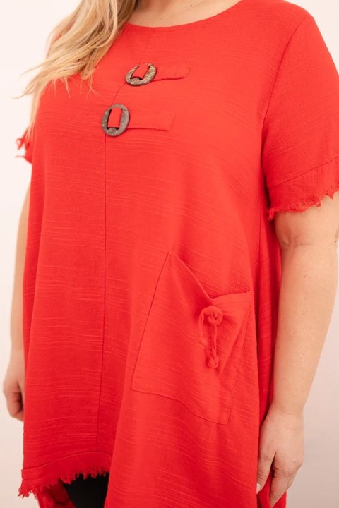 Sukienka damska bawełniana Plus Size z dłuższym tyłem i kieszenią czerwona