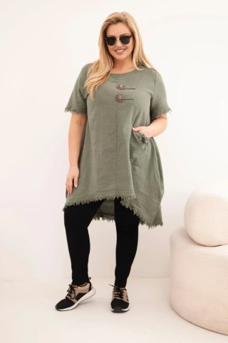 Sukienka damska bawełniana Plus Size z dłuższym tyłem i kieszenią khaki