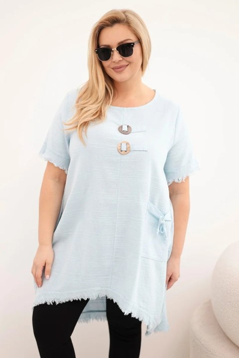 Sukienka damska bawełniana Plus Size z dłuższym tyłem i kieszenią niebieska