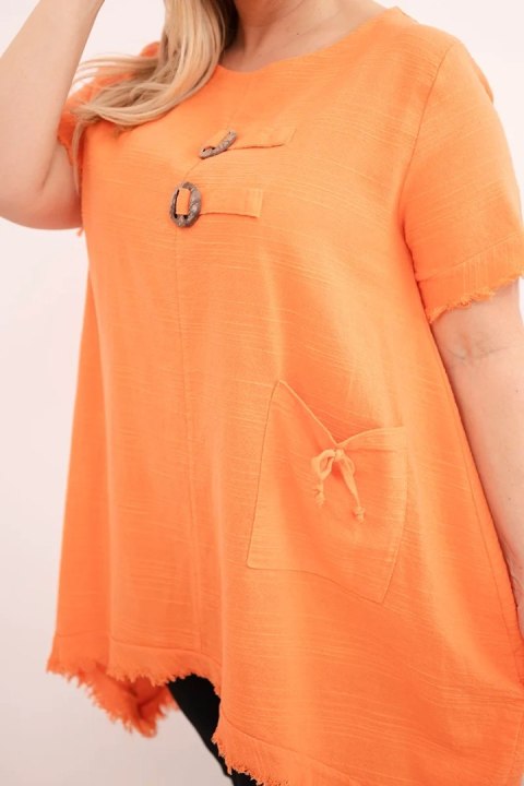 Sukienka damska bawełniana Plus Size z dłuższym tyłem i kieszenią pomarańczowa