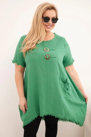 Sukienka damska bawełniana Plus Size z dłuższym tyłem i kieszenią zielona