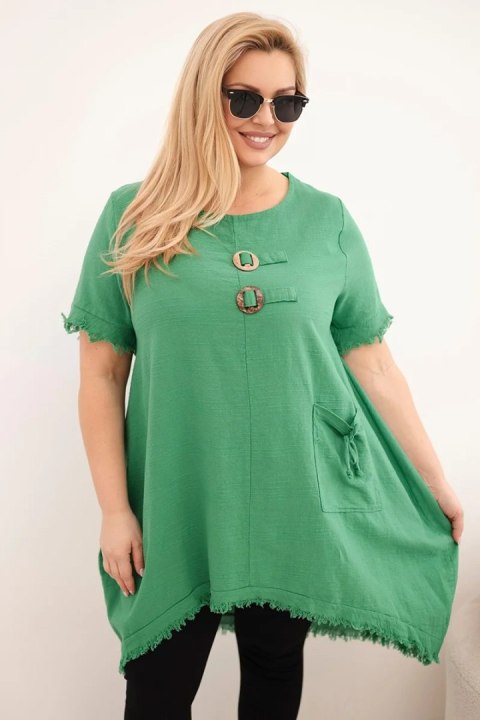 Sukienka damska bawełniana Plus Size z dłuższym tyłem i kieszenią zielona