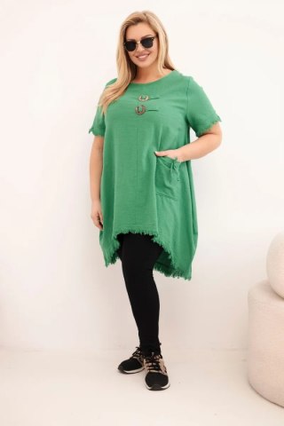 Sukienka damska bawełniana Plus Size z dłuższym tyłem i kieszenią zielona