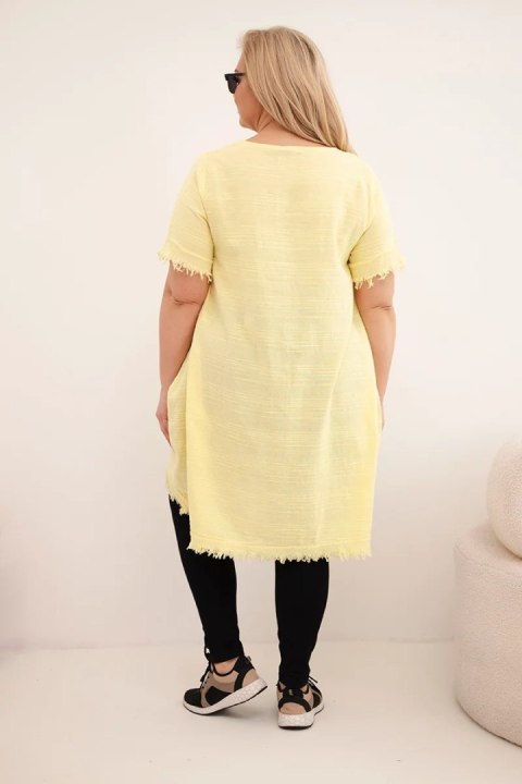 Sukienka damska bawełniana Plus Size z dłuższym tyłem i kieszenią żółta