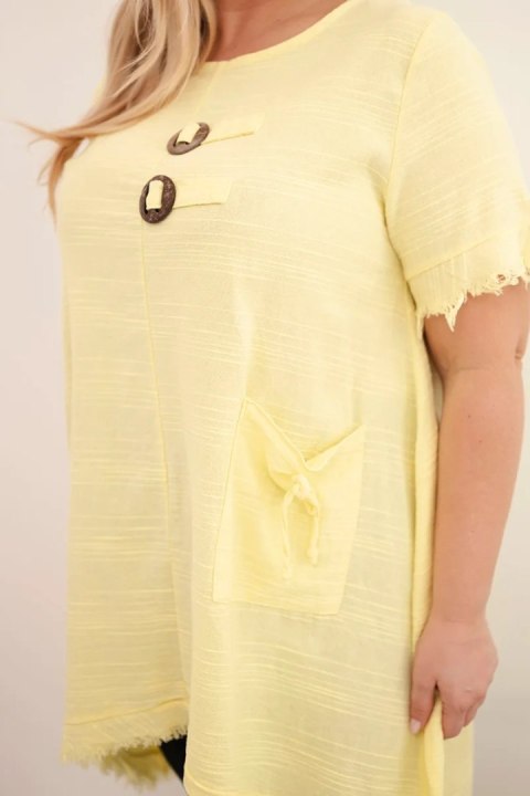 Sukienka damska bawełniana Plus Size z dłuższym tyłem i kieszenią żółta