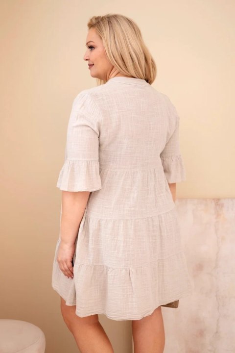 Sukienka damska bawełniana Plus Size z falbanami beżowa