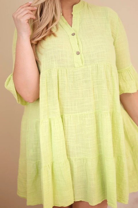 Sukienka damska bawełniana Plus Size z falbanami jasno zielona