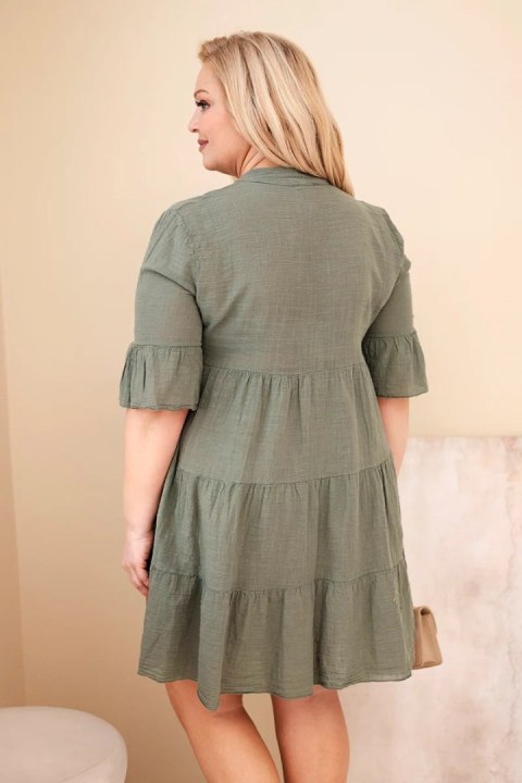 Sukienka damska bawełniana Plus Size z falbanami khaki