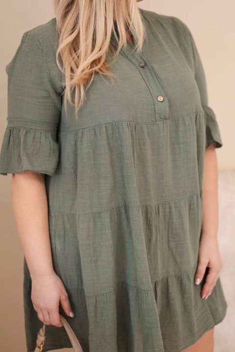 Sukienka damska bawełniana Plus Size z falbanami khaki