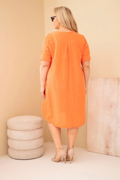Sukienka damska bawełniana Plus Size z wiązaniem przy dekolcie pomarańczowa