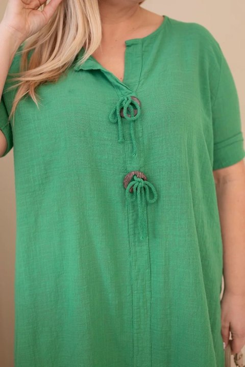 Sukienka damska bawełniana Plus Size z wiązaniem przy dekolcie zielona