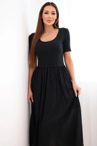 Sukienka damska bawełniana midi z krótkim rękawem i rozkloszowanym dołem czarna
