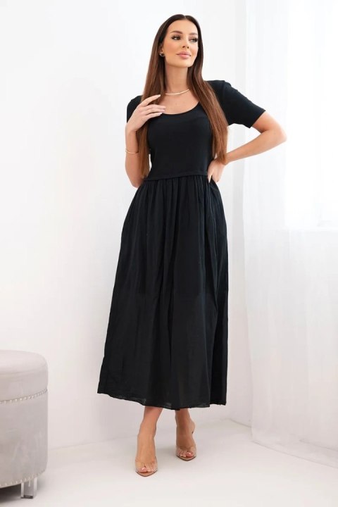 Sukienka damska bawełniana midi z krótkim rękawem i rozkloszowanym dołem czarna