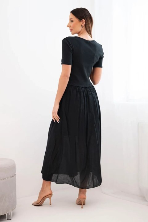 Sukienka damska bawełniana midi z krótkim rękawem i rozkloszowanym dołem czarna