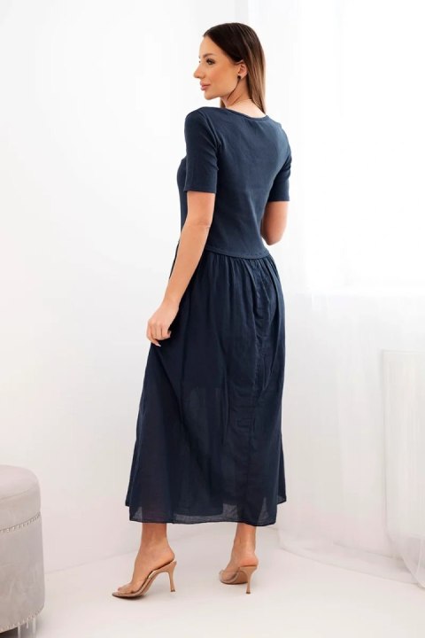 Sukienka damska bawełniana midi z krótkim rękawem i rozkloszowanym dołem granatowa