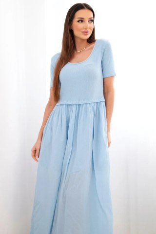 Sukienka damska bawełniana midi z krótkim rękawem i rozkloszowanym dołem niebieska