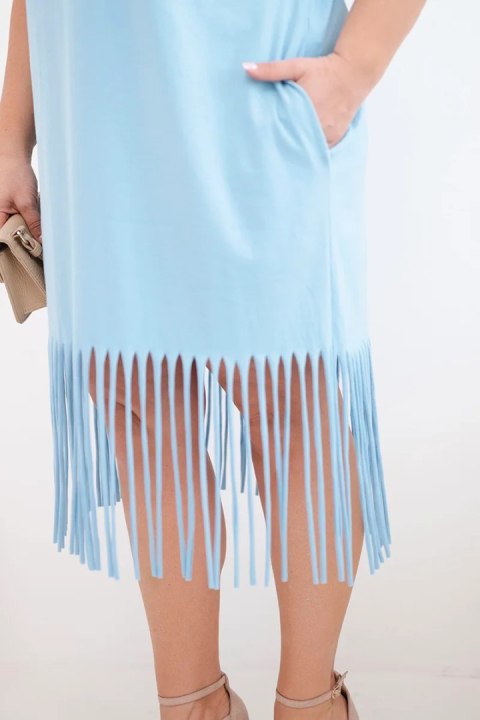 Sukienka damska bawełniana z dekoltem V i frędzlami na dole niebieska