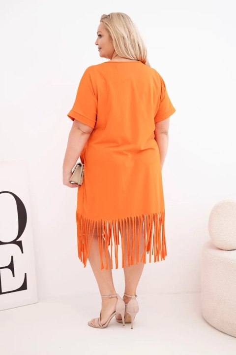 Sukienka damska bawełniana z dekoltem V i frędzlami na dole pomarańczowa