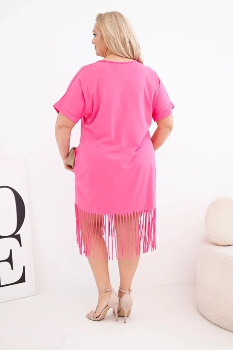 Sukienka damska bawełniana z dekoltem V i frędzlami na dole różowa