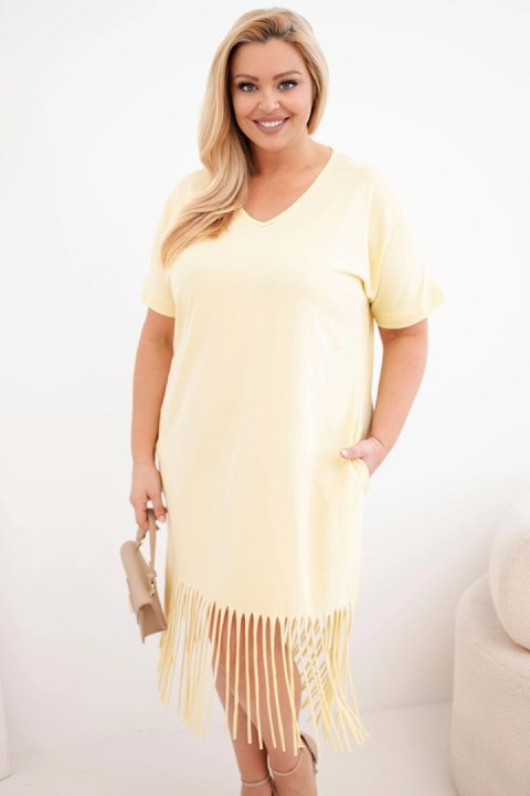 Sukienka damska bawełniana z dekoltem V i frędzlami na dole żółta
