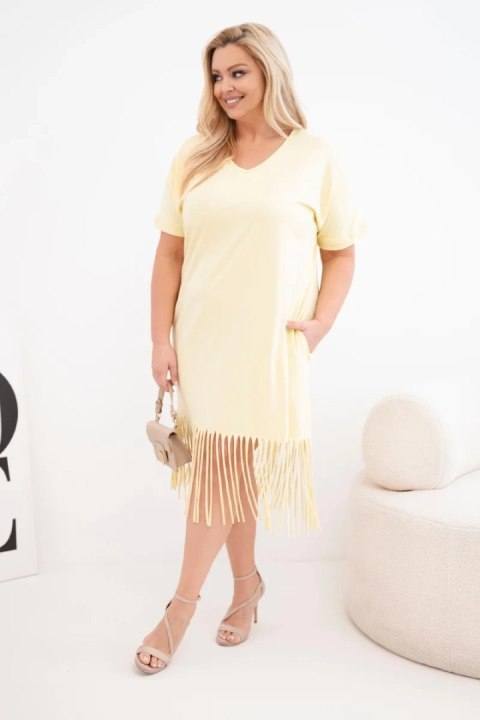 Sukienka damska bawełniana z dekoltem V i frędzlami na dole żółta
