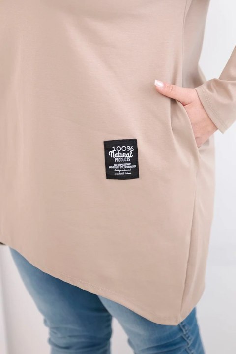 Bluzka damska Plus Size z dłuższym tyłem i długim rękawem camelowa