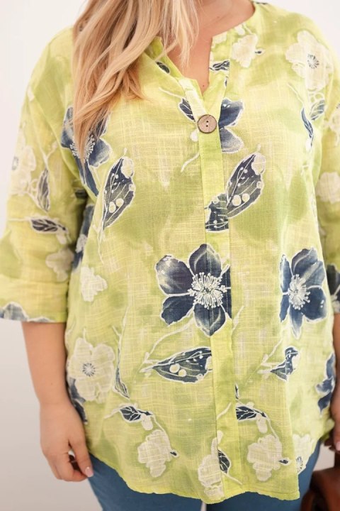 Bluzka damska bawełniana Plus Size w kwiatowy wzór jasno zielona