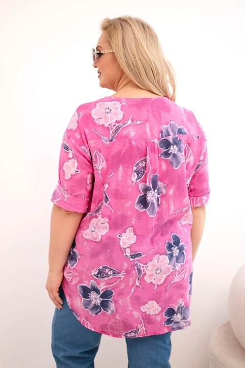 Bluzka damska bawełniana Plus Size w kwiatowy wzór różowa