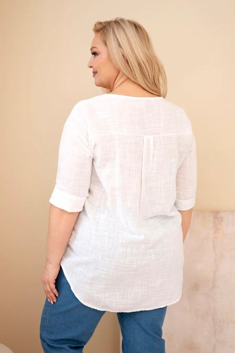 Bluzka damska bawełniana Plus Size z dekoltem na guziki biała