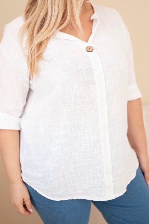 Bluzka damska bawełniana Plus Size z dekoltem na guziki biała