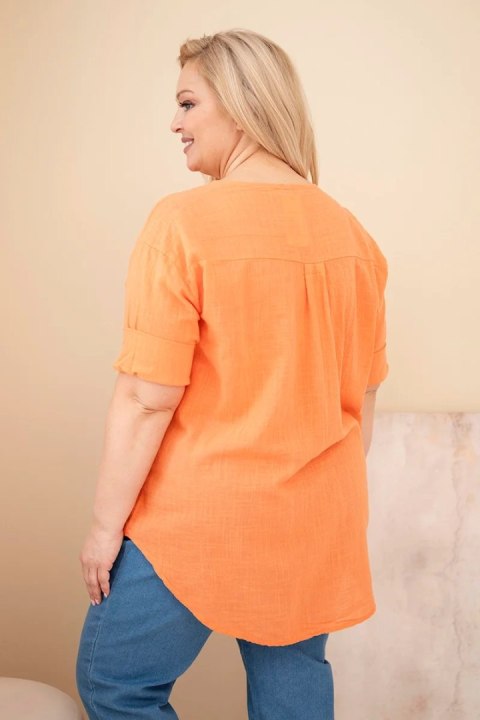 Bluzka damska bawełniana Plus Size z dekoltem na guziki pomarańczowa