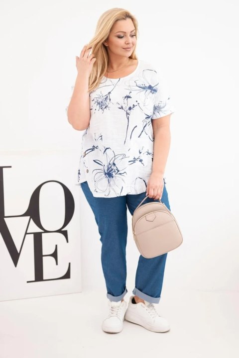 Bluzka damska bawełniana Plus Size z krótkim rękawem i kieszenią biała