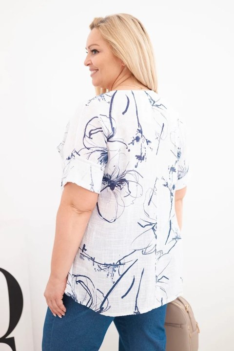 Bluzka damska bawełniana Plus Size z krótkim rękawem i kieszenią biała
