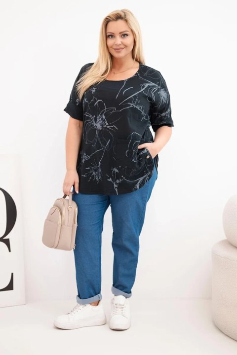 Bluzka damska bawełniana Plus Size z krótkim rękawem i kieszenią czarna
