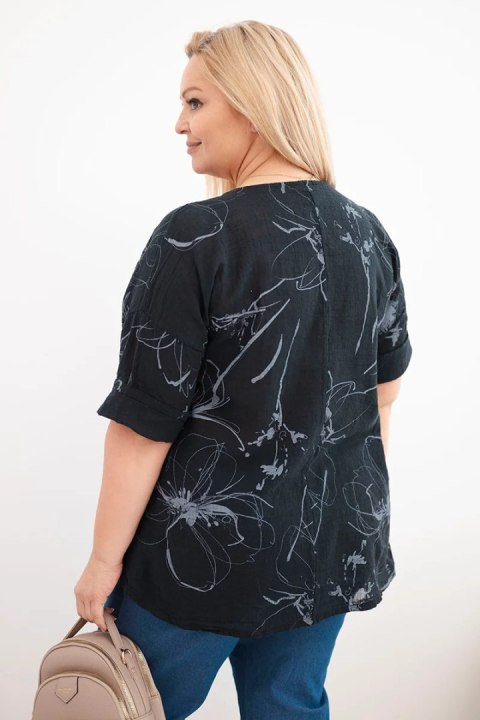 Bluzka damska bawełniana Plus Size z krótkim rękawem i kieszenią czarna