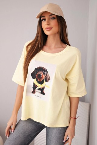 Bluzka damska bawełniana oversize z nadrukiem "Dog Fashion" żółta